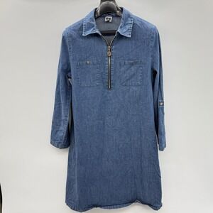 Anne‎ Klein Chambray Denim Zip Shirt Dress 3/4 Sleeve Casual Style Medium